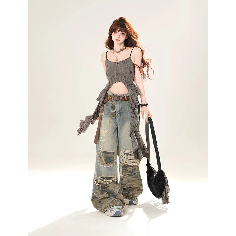 Baggy Camouflage Ripped Jeans