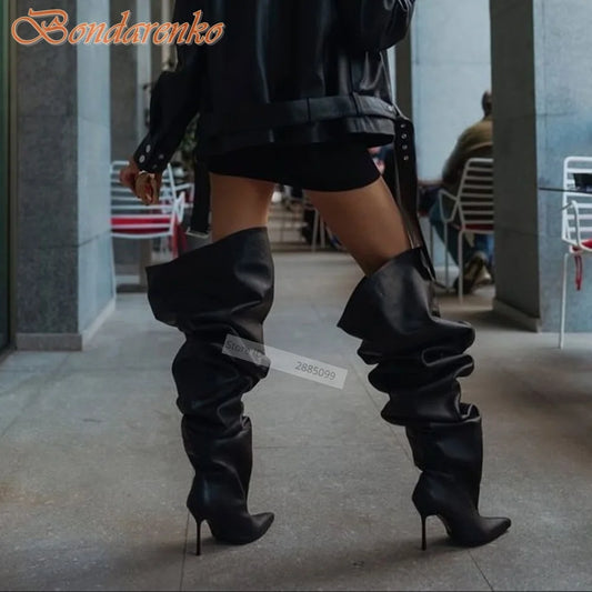 Big Trouser Boots Pointy Toe Stiletto Heels