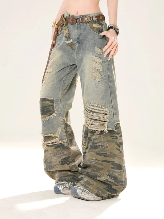 Baggy Camouflage Ripped Jeans