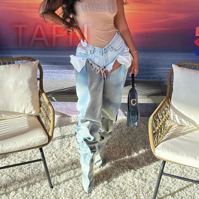 Blue Denim Over-the-knee Boots