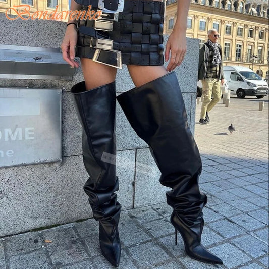 Big Trouser Boots Pointy Toe Stiletto Heels