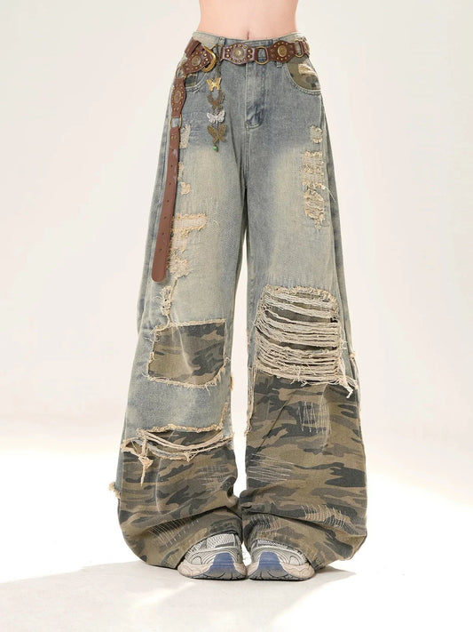 Baggy Camouflage Ripped Jeans
