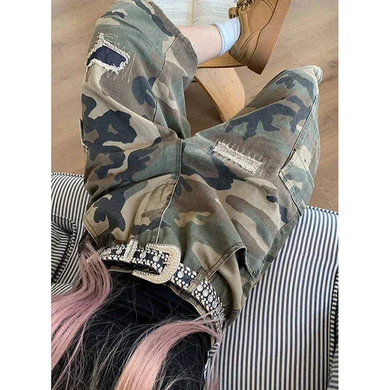 Denim Shorts  Retro Camouflage Jeans