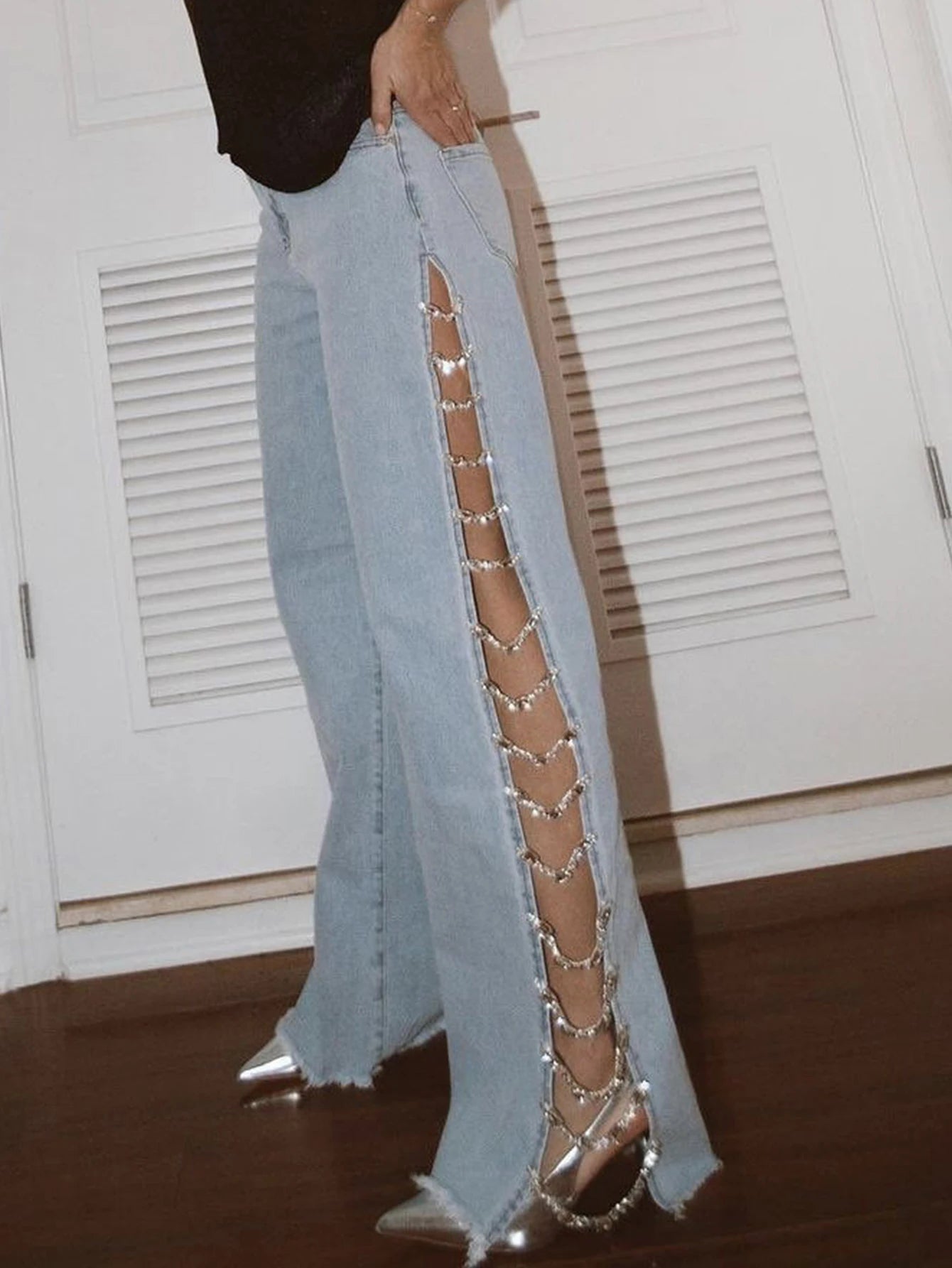 rhinestone denim pants