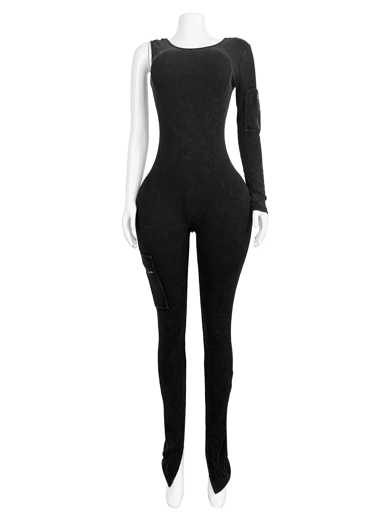 Pocket Single Sleeve Pickling Old Skinny Jumpsuit