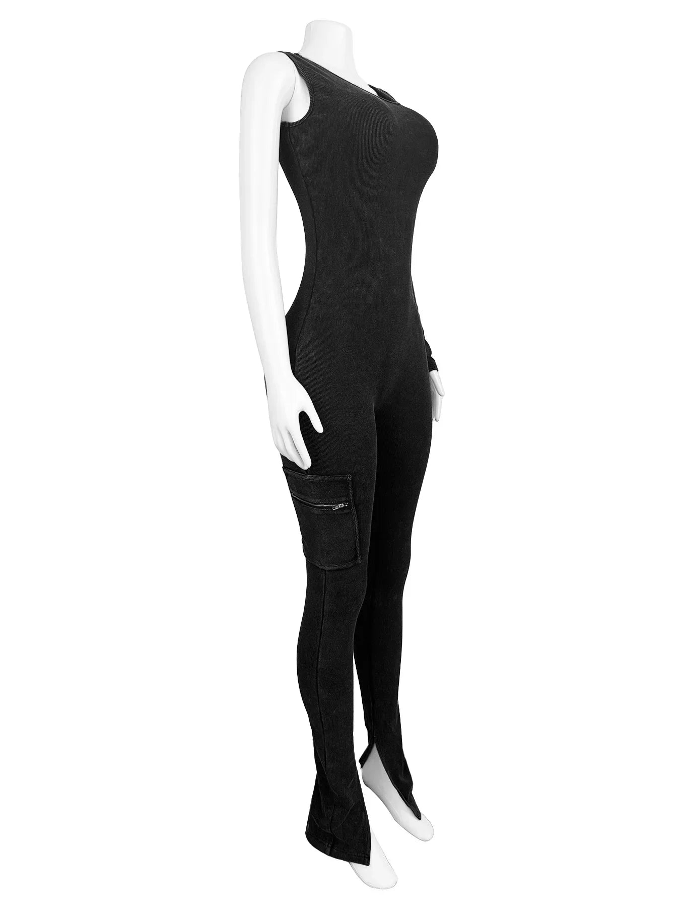 Pocket Single Sleeve Pickling Old Skinny Jumpsuit