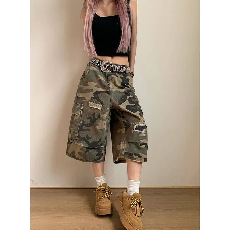 Denim Shorts  Retro Camouflage Jeans