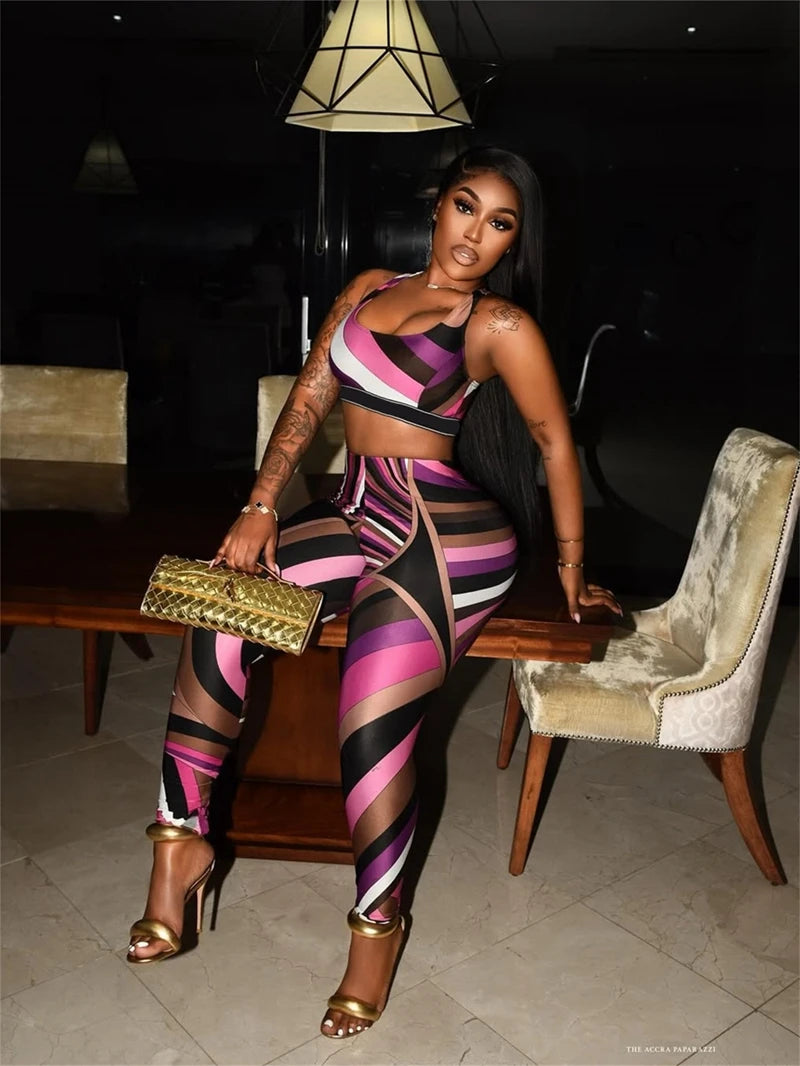 Stylish Lady Contrast Color Striped  Set