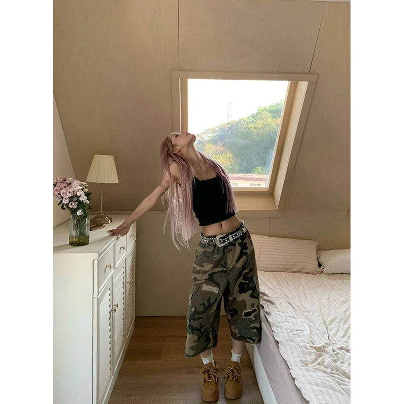 Denim Shorts  Retro Camouflage Jeans