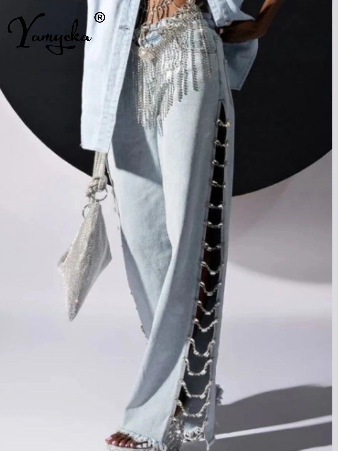 rhinestone denim pants