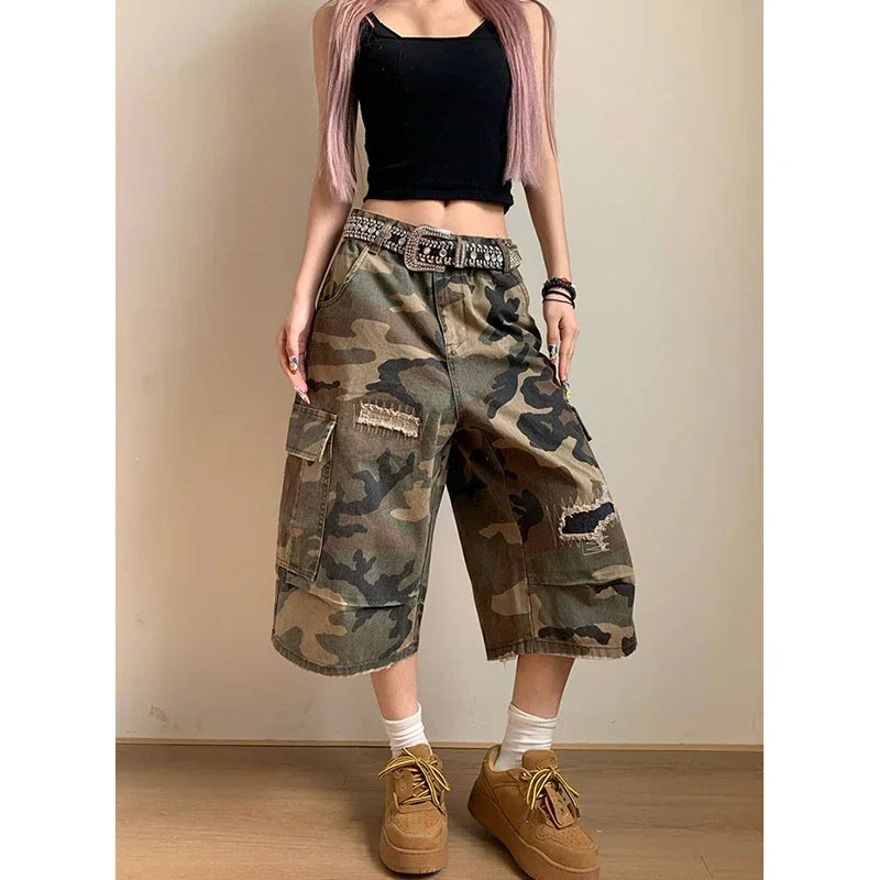 Denim Shorts  Retro Camouflage Jeans