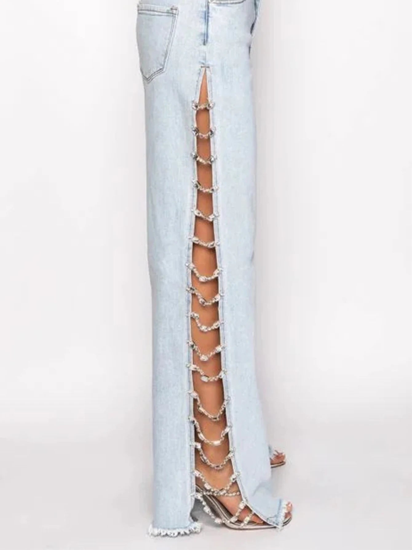 rhinestone denim pants