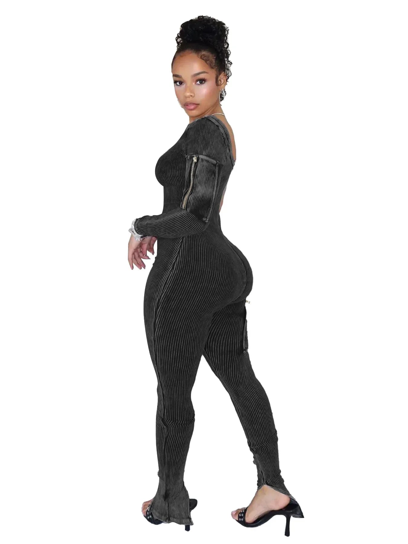 Pocket Single Sleeve Pickling Old Skinny Jumpsuit