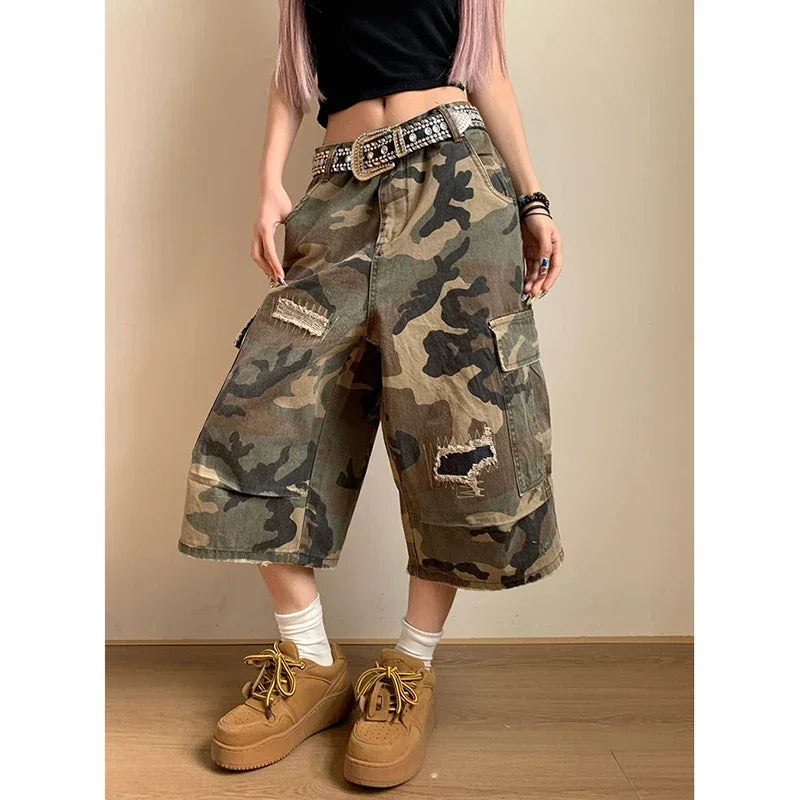 Denim Shorts  Retro Camouflage Jeans