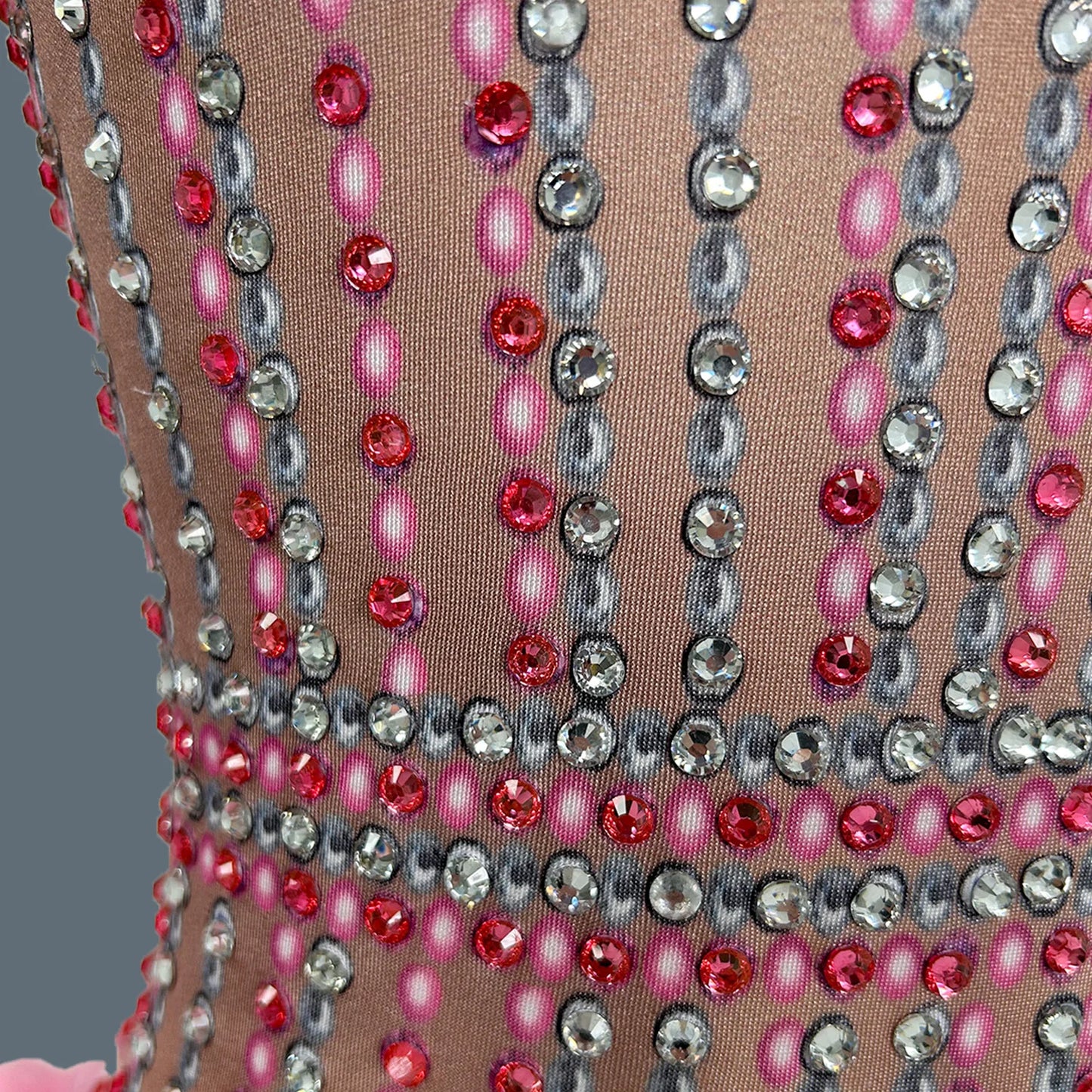 Flower Rhinestones Long Sleeve Pink Jumpsuit