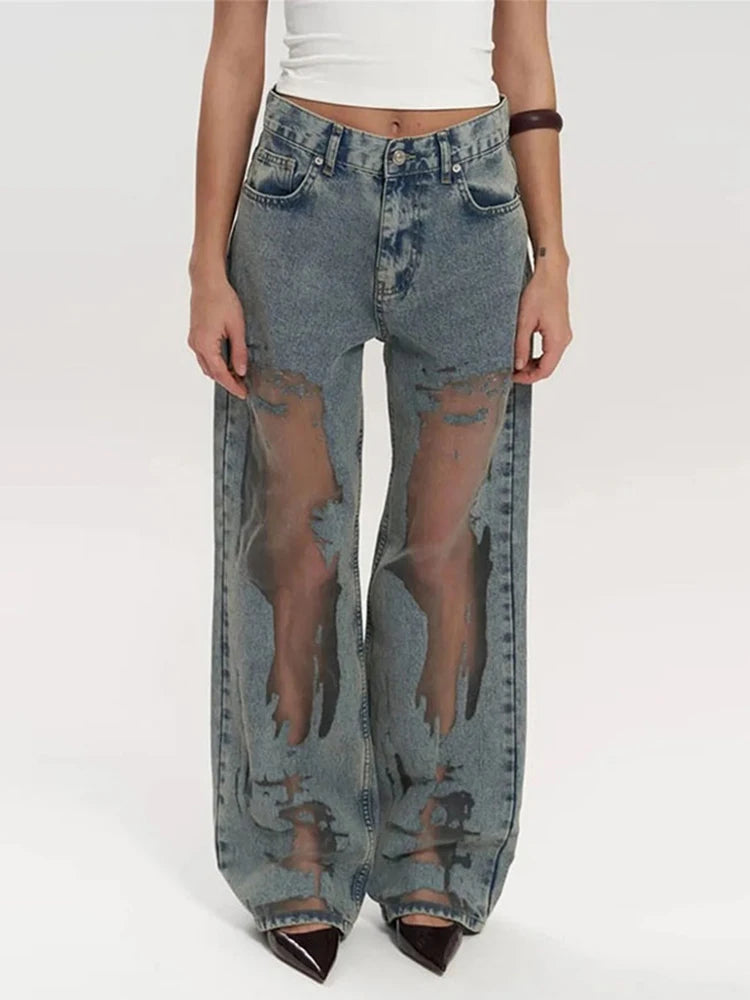 Dark High Waist Straight Leg Baggy Pants